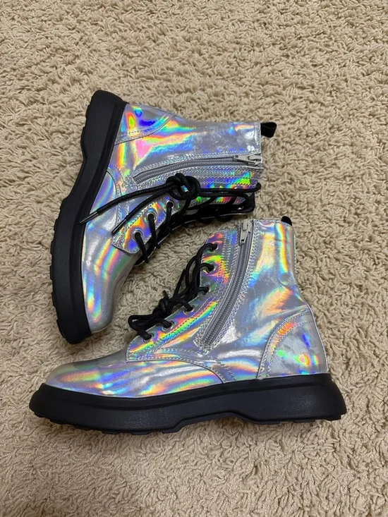 Dolce Vita Kids Holographic Combat Boots - Black Laces - Picture 3 of 6